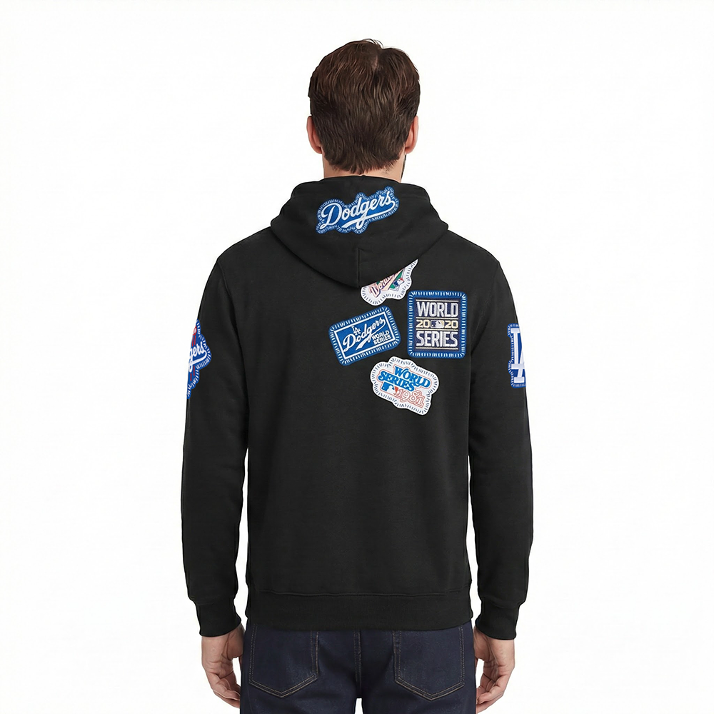 MLB LOS ANGELES DODGERS DIY PICK STITCH MEN'S DOUBLE KNIT PULLOVER HOODIE (BLACK)