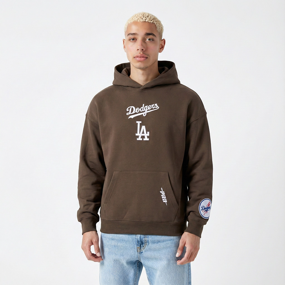 MLB LOS ANGELES DODGERS WINGSPAN MEN'S DROP SHOULDER FLC PO HOODIE V2 (BROWN)