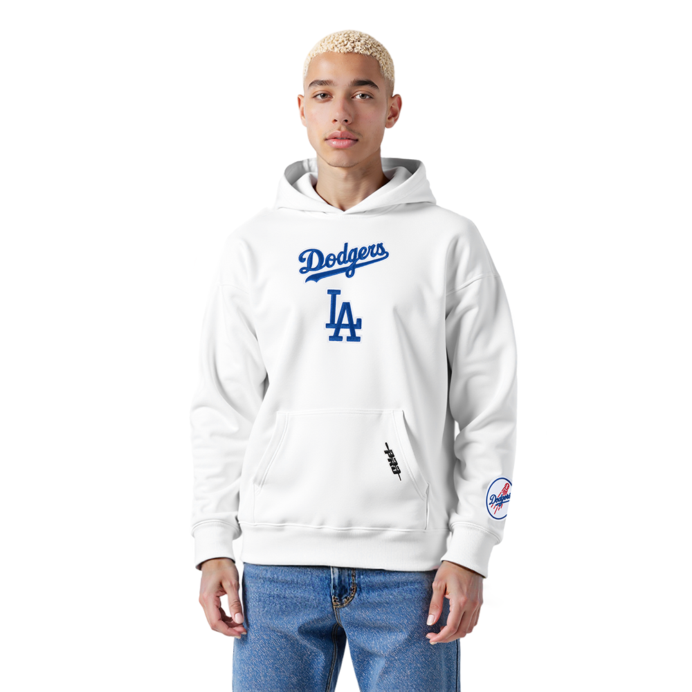 MLB LOS ANGELES DODGERS WINGSPAN MEN'S DROP SHOULDER FLC PO HOODIE V2 (WHITE)