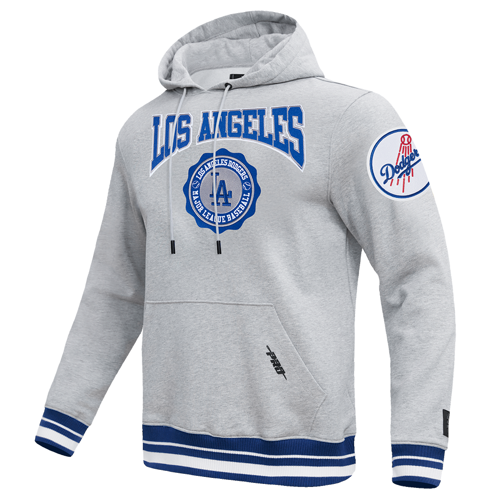 MLB LOS ANGELES DODGERS CREST EMBLEM RIB FLC PO HOODIE (HEATHER GREY/DODGER BLUE)