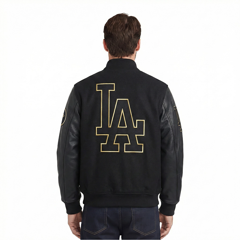 MLB LOS ANGELES DODGERS BLACK & GOLD MEN'S WOOL VARSITY JACKET (JET BLACK)