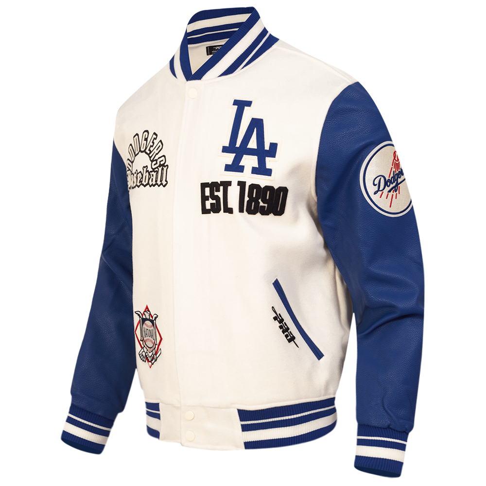 MLB LOS ANGELES DODGERS MODERN ORIGINALS MEN'S RIB WOOL VARSITY JACKET (EGGSHELL/DODGER BLUE)