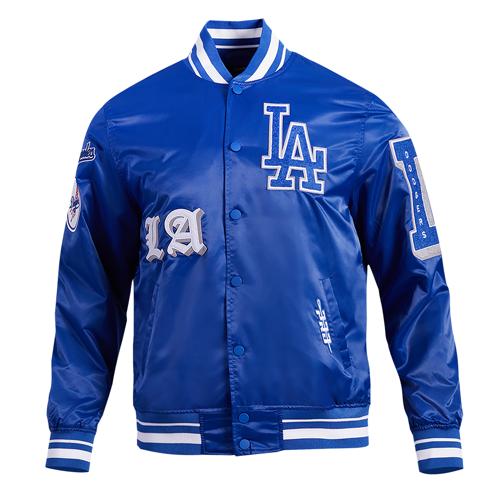 MLB LOS ANGELES DODGERS OLD ENGLISH MEN'S RIB SATIN JACKET MLB LOS ANGELES DODGERS OLD ENGLISH MEN'S RIB SATIN JACKET