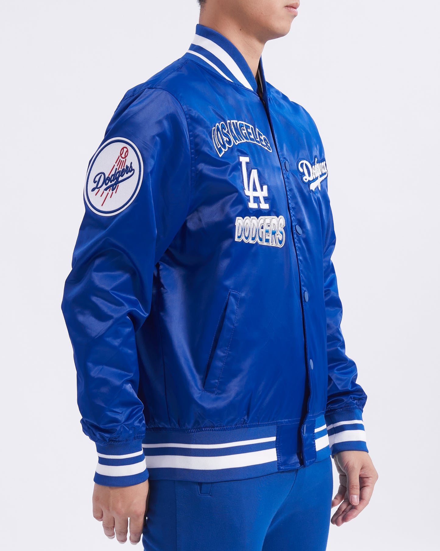 MLB LOS ANGELES DODGERS TURN IT UP MEN'S RIB SATIN JACKET (DODGER BLUE)