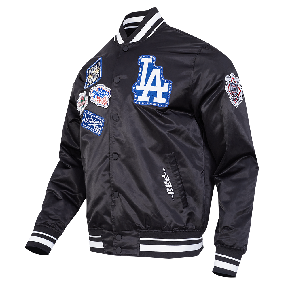 MLB LOS ANGELES DODGERS DIY PICK STITCH MEN'S RIB SATIN JACKET (BLACK)