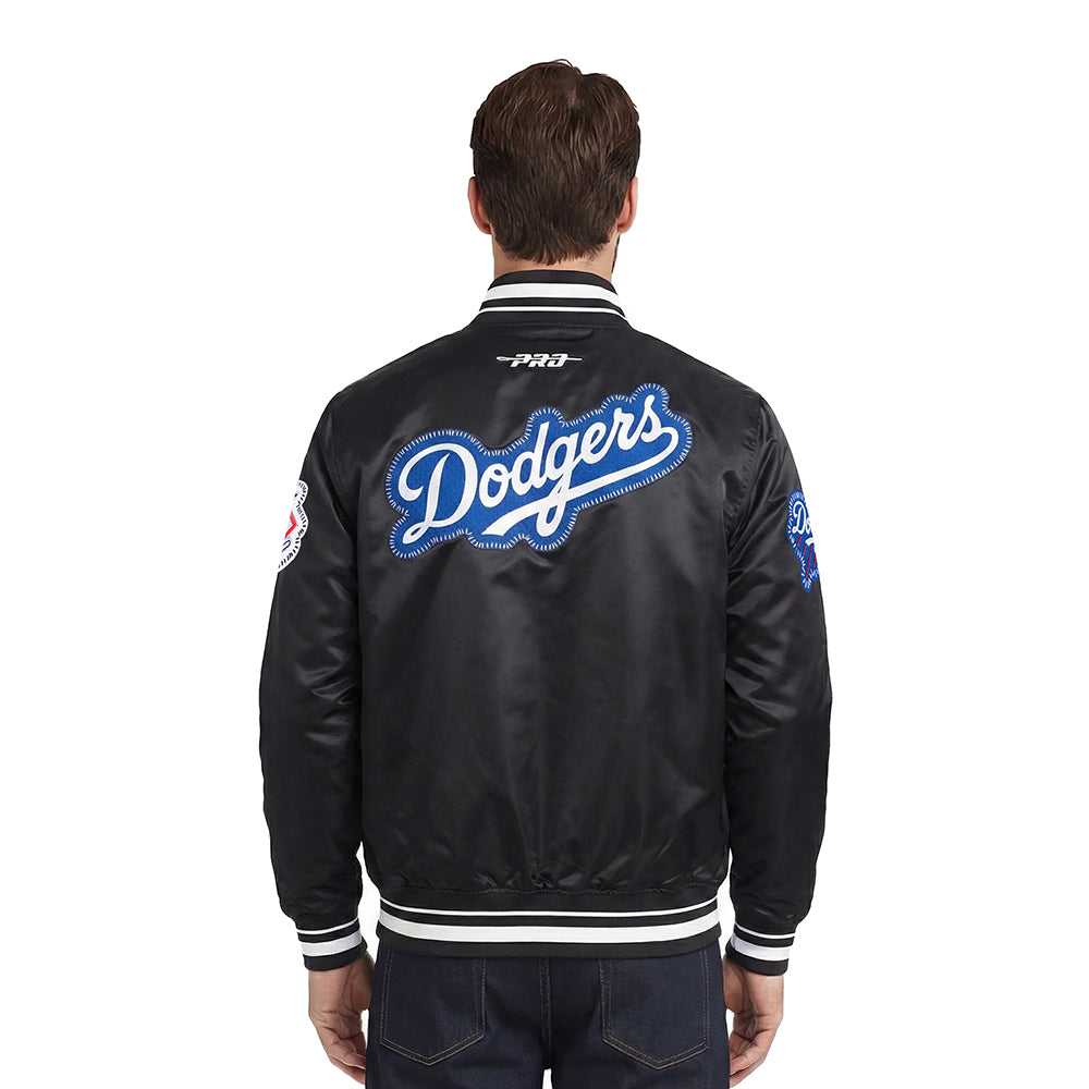 MLB LOS ANGELES DODGERS DIY PICK STITCH MEN'S RIB SATIN JACKET (BLACK)