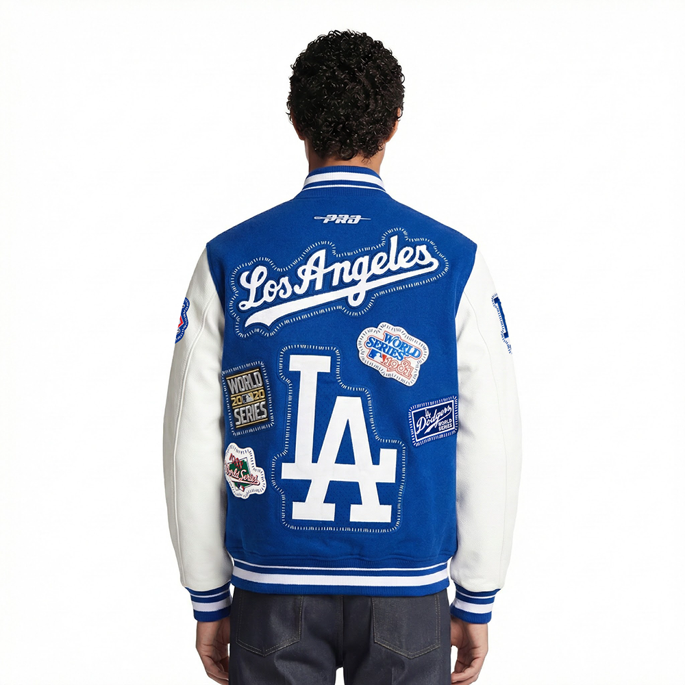MLB LOS ANGELES DODGERS DIY PICK STITCH MEN'S RIB WOOL VARSITY JACKET (DODGER BLUE/WHITE)