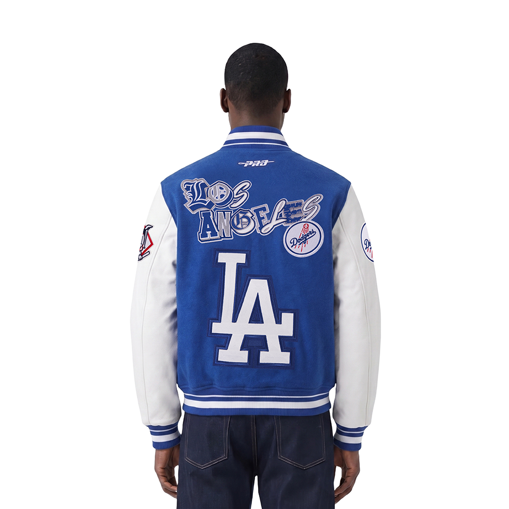 MLB LOS ANGELES DODGERS CITY RANSOM MEN'S RIB WOOL VARSITY JACKET (DODGER BLUE/WHITE)