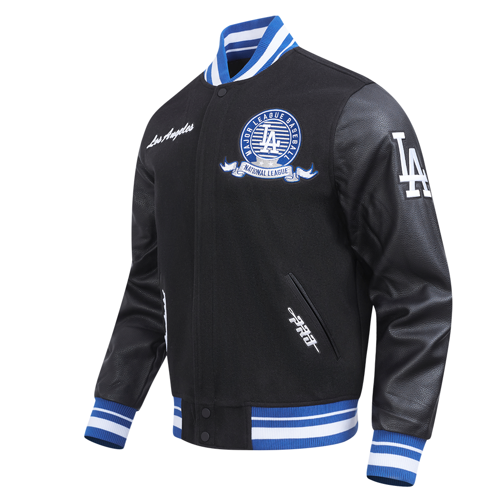 MLB LOS ANGELES DODGERS TEAM BADGE MEN'S RIB WOOL VARSITY JACKET (BLACK/DODGER BLUE)
