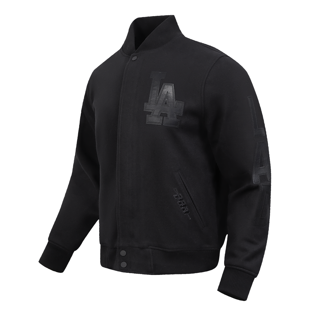 MLB LOS ANGELES DODGERS WASHED VANGUARD MEN'S ALL WOOL VARSITY JACKE (BLACK)