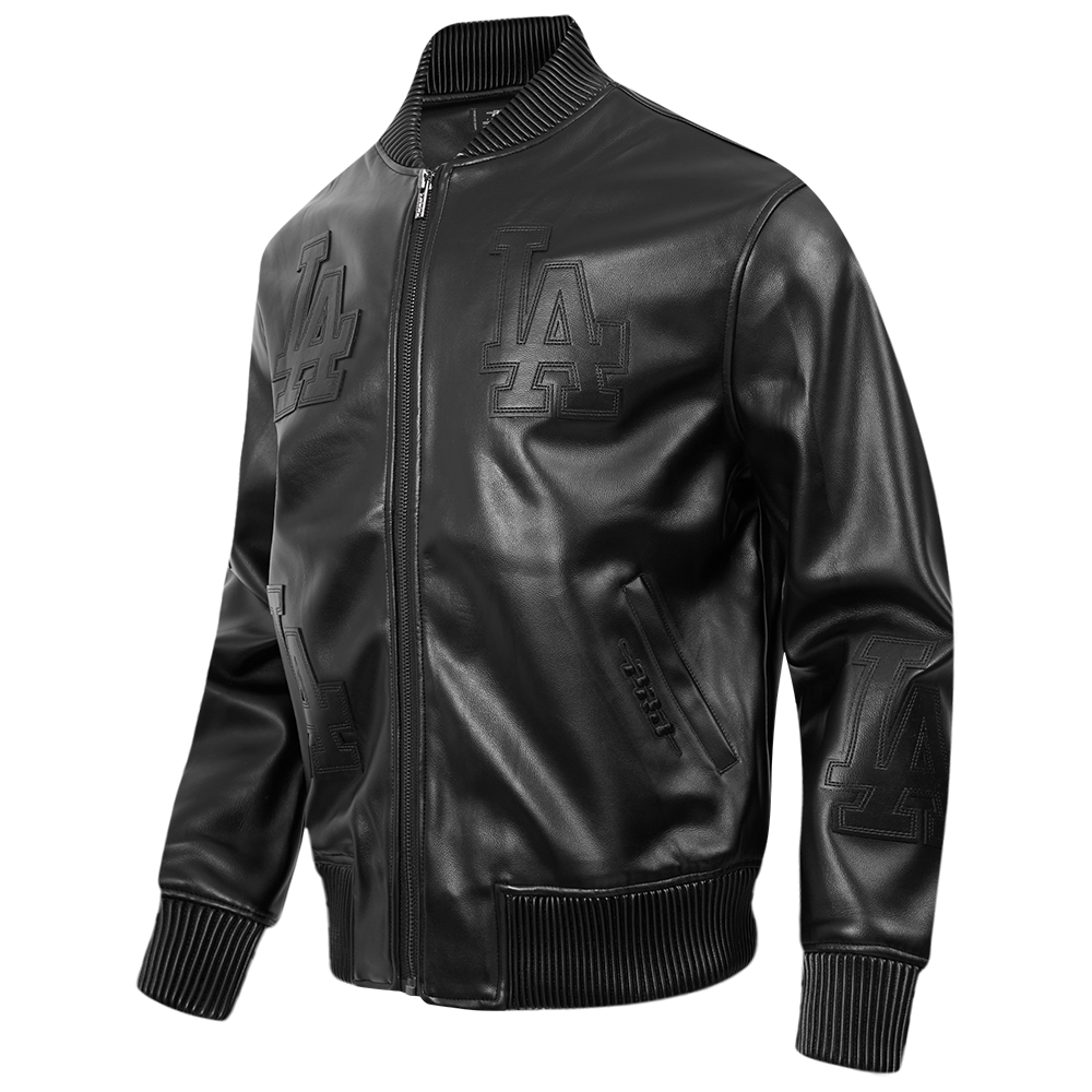 MLB LOS ANGELES DODGERS WASHED VANGUARD MEN'S LEATHER VARSITY JACKET (JET BLACK)