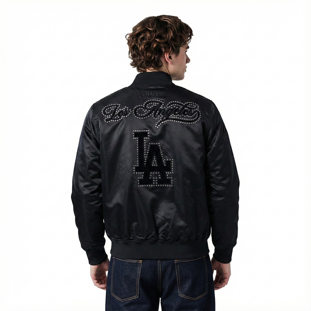 MLB LOS ANGELES DODGERS BLACKOUT MEN'S SATIN JACKET (BLACK)