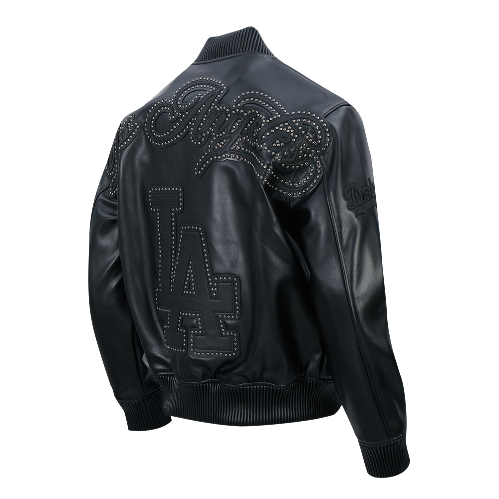 MLB LOS ANGELES DODGERS BLACKOUT MEN'S LEATHER VARSITY JACKET (JET BLACK)