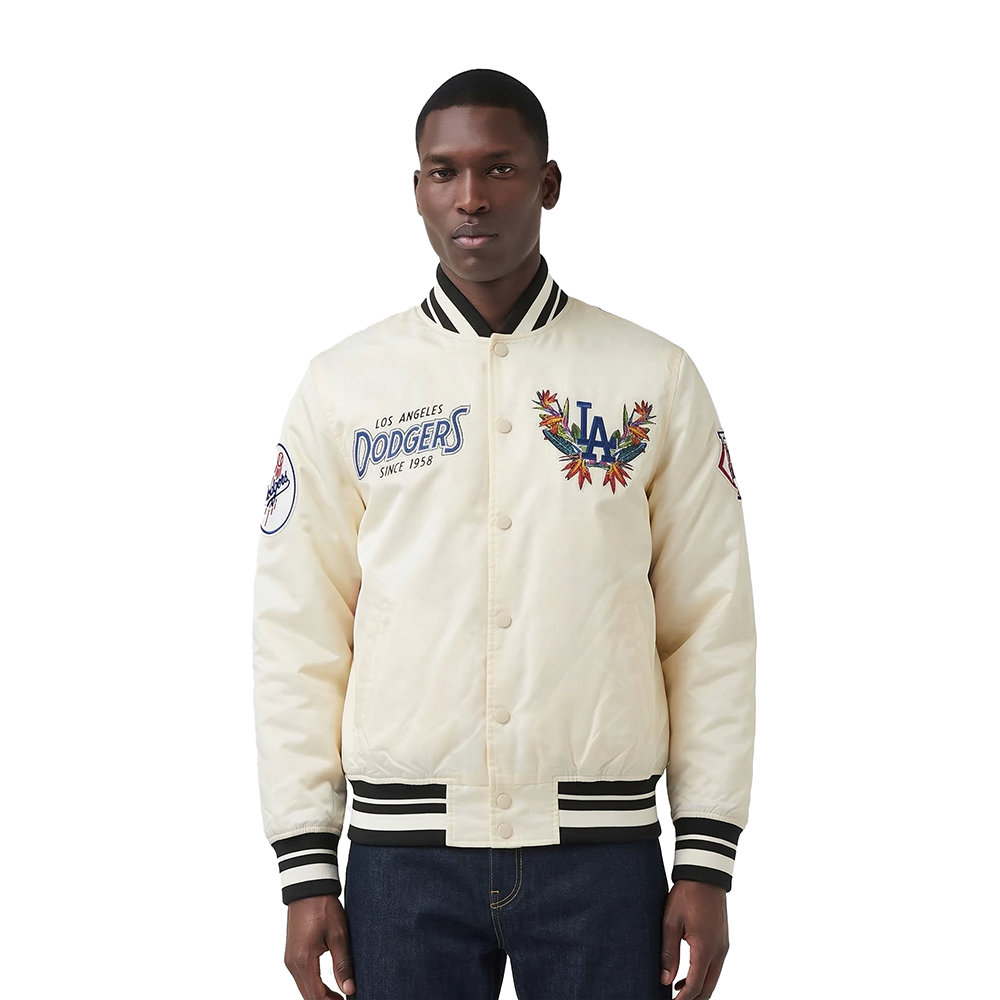 MLB LOS ANGELES DODGERS PARADISE MEN'S SATIN JACKET (EGGSHELL/ BLACK)