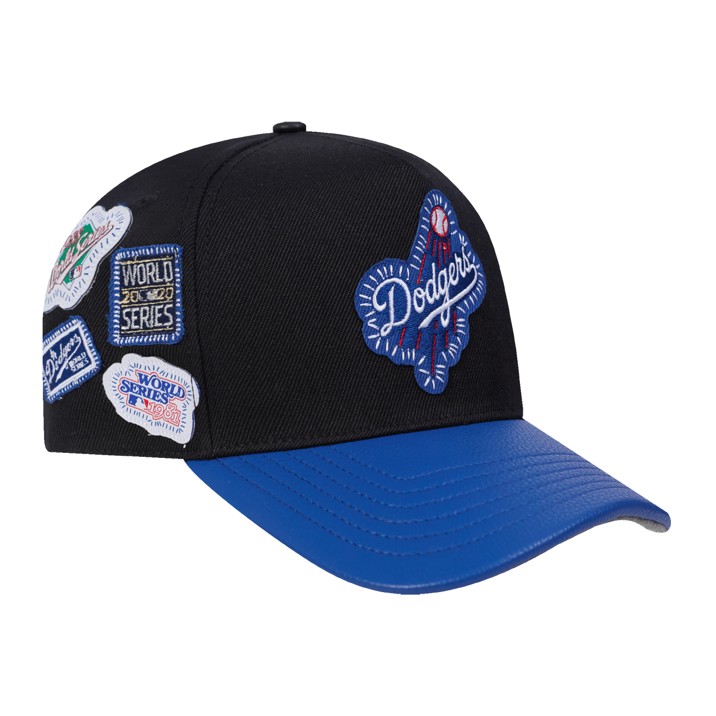 MLB LOS ANGELES DODGERS DIY PICK STITCH LEATHER PINCH FRONT STRAPBACK (BLACK)