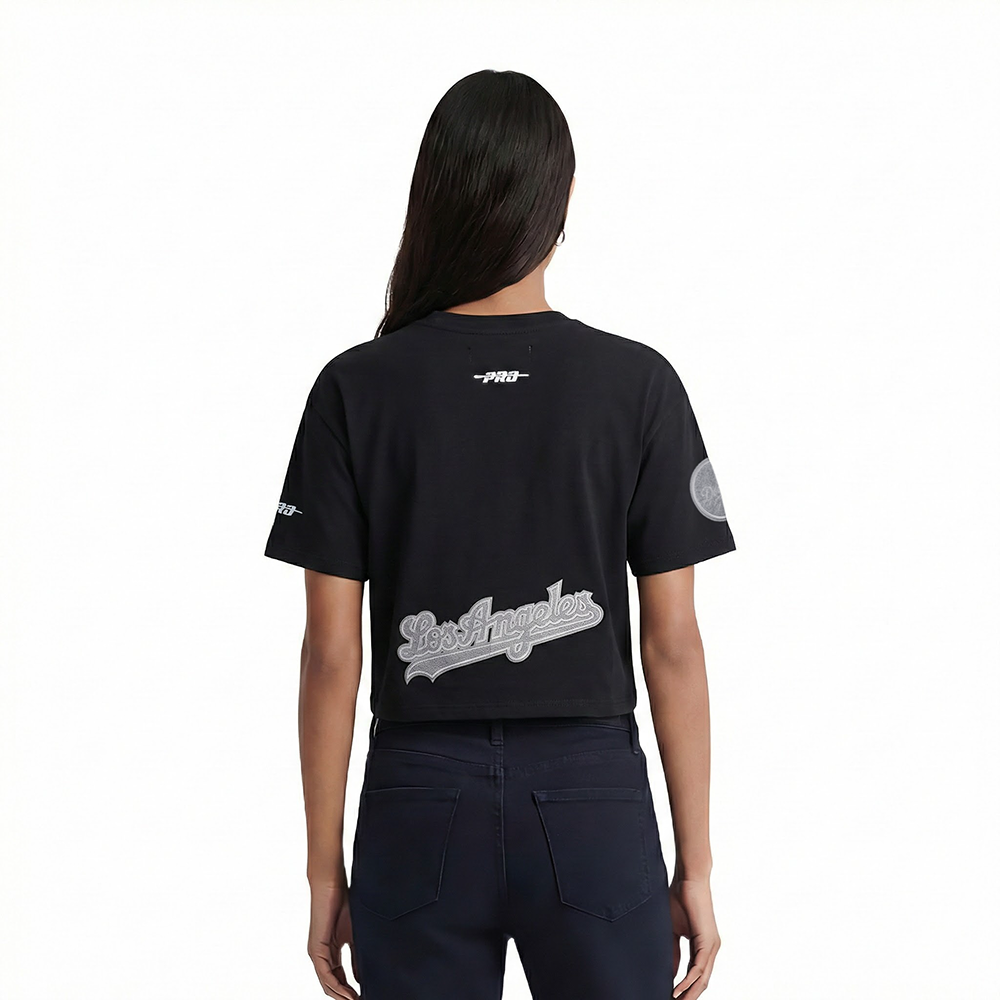 MLB LOS ANGELES DODGERS REVERSE FRENCH TERRY WOMEN'S SINGLE JERSEY BOXY TOP (BLACK)