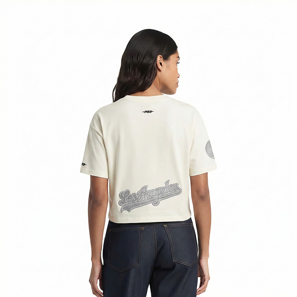 MLB LOS ANGELES DODGERS REVERSE FRENCH TERRY WOMEN'S SINGLE JERSEY BOXY TOP (EGGSHELL)