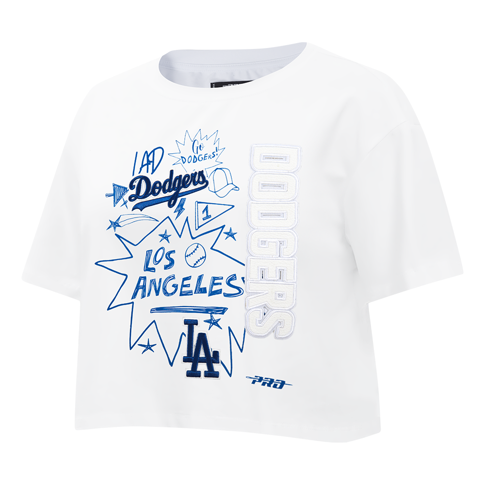 MLB LOS ANGELES DODGERS SKETCHBOOK WOMEN'S SINGLE JERSEY BOXY TEE (WHITE)