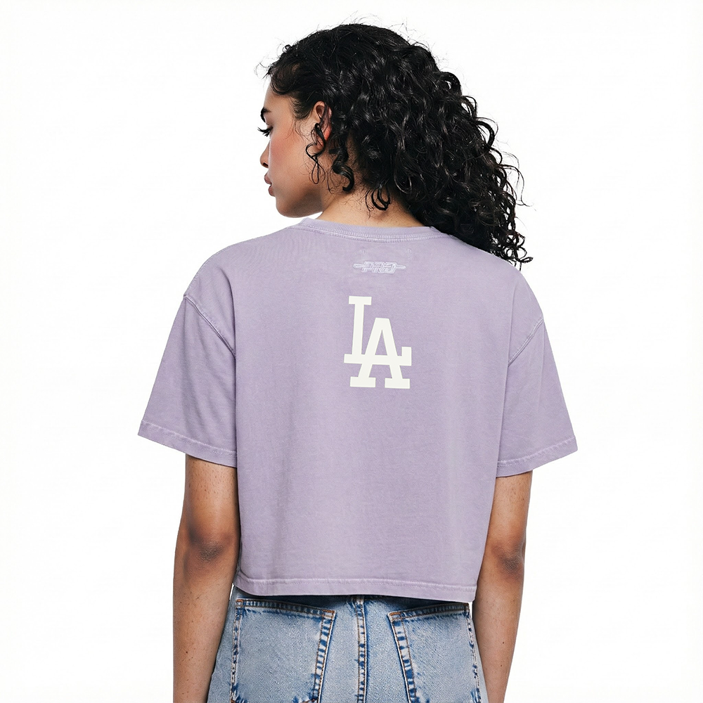 MLB LOS ANGELES DODGERS STREET TEAM WOMEN'S ENZYME WASH BOXY TEE (WASHED LILAC GRAY)