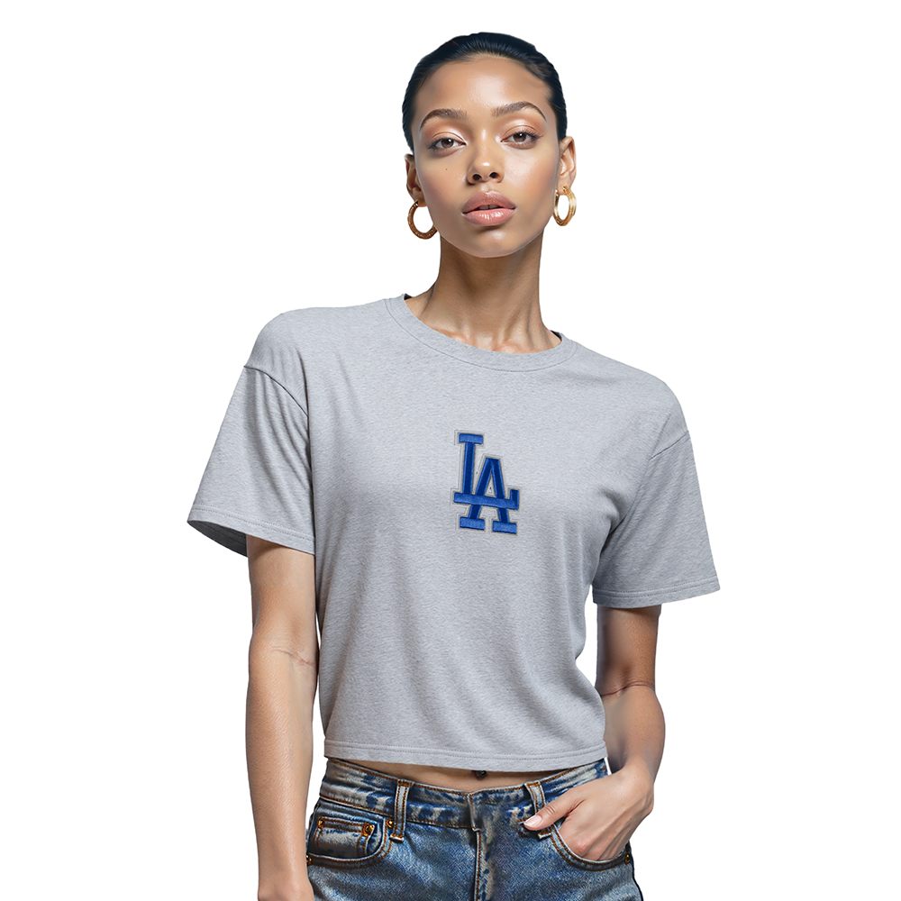 MLB LOS ANGELES DODGERS WINGSPAN WOMEN'S SJ BOXY TEE (DARK HEATHER GRAY)
