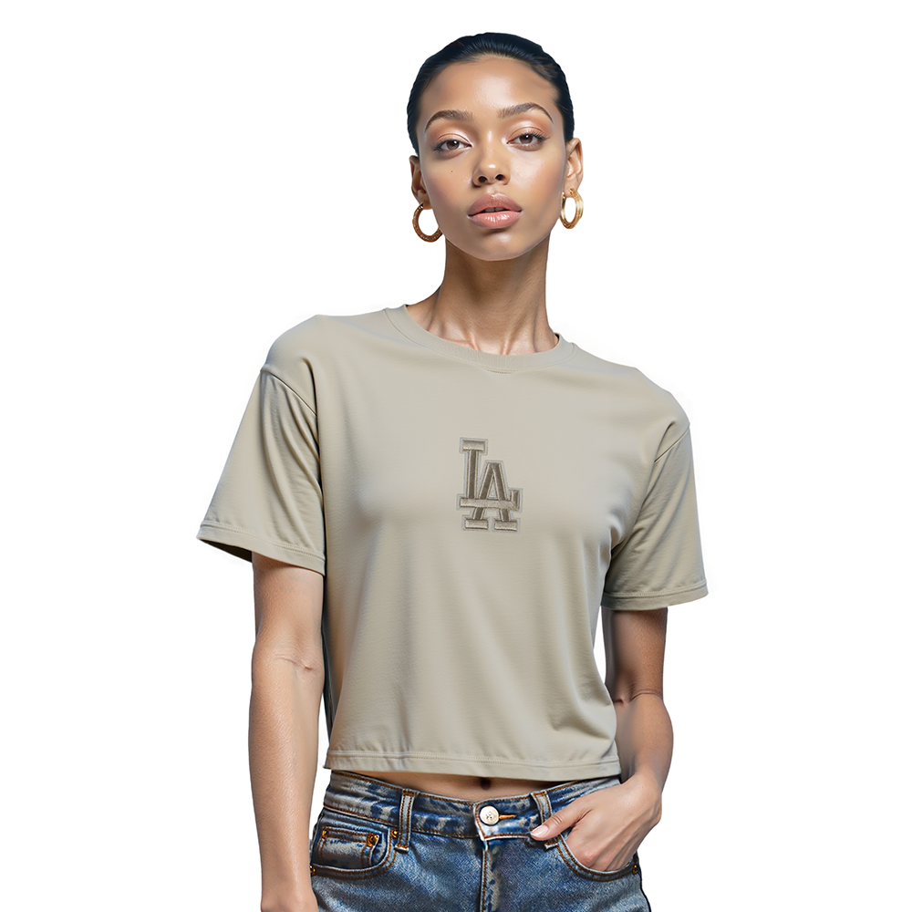 MLB LOS ANGELES DODGERS WINGSPAN WOMEN'S SJ BOXY TEE (TAUPE)