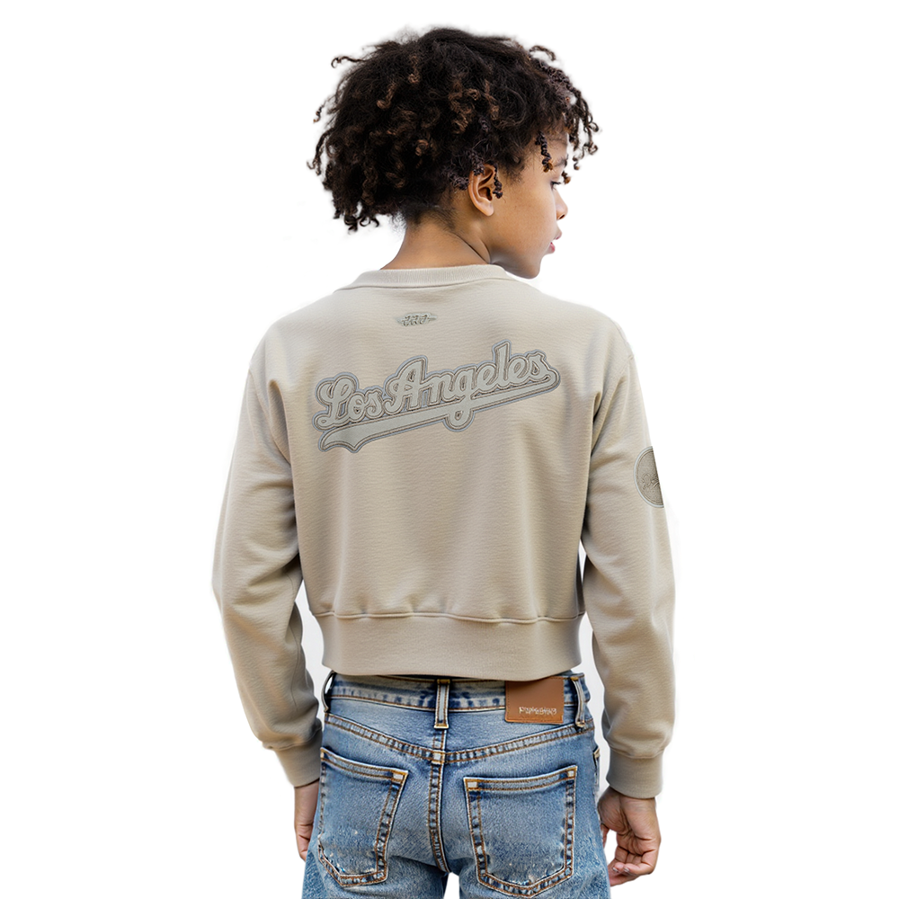 MLB LOS ANGELES DODGERS NEUTRAL BIG GIRL'S  FLEECE CREWNECK (TAUPE)
