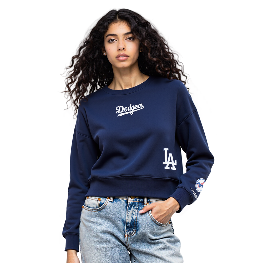 MLB LOS ANGELES DODGERS WINGSPAN WOMEN'S FLC CREWNECK (MIDNIGHT NAVY)