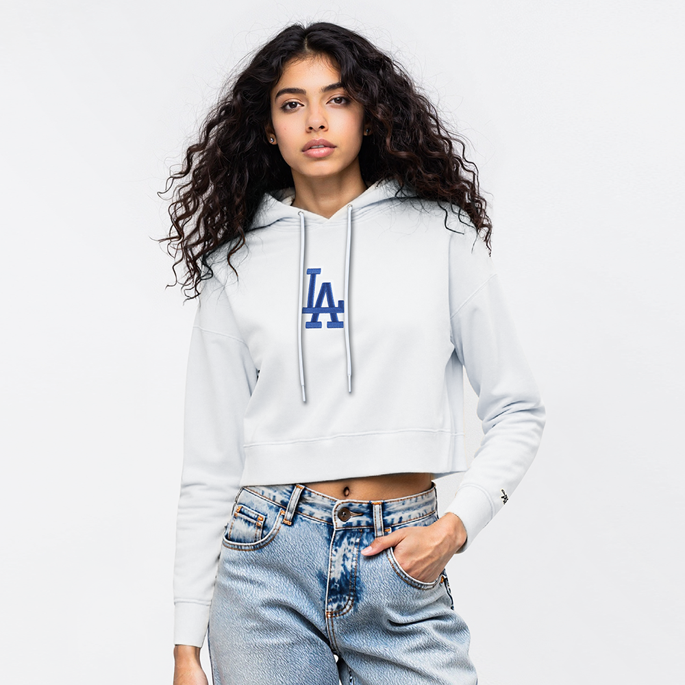MLB LOS ANGELES DODGERS WINGSPAN WOMEN'S FLC CROPPED PO HOODIE (WHITE)