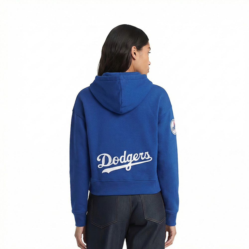 MLB LOS ANGELES DODGERS CLASSIC CHENILLE WOMEN'S FLC CROPPED PO HOODIE (DODGER BLUE)