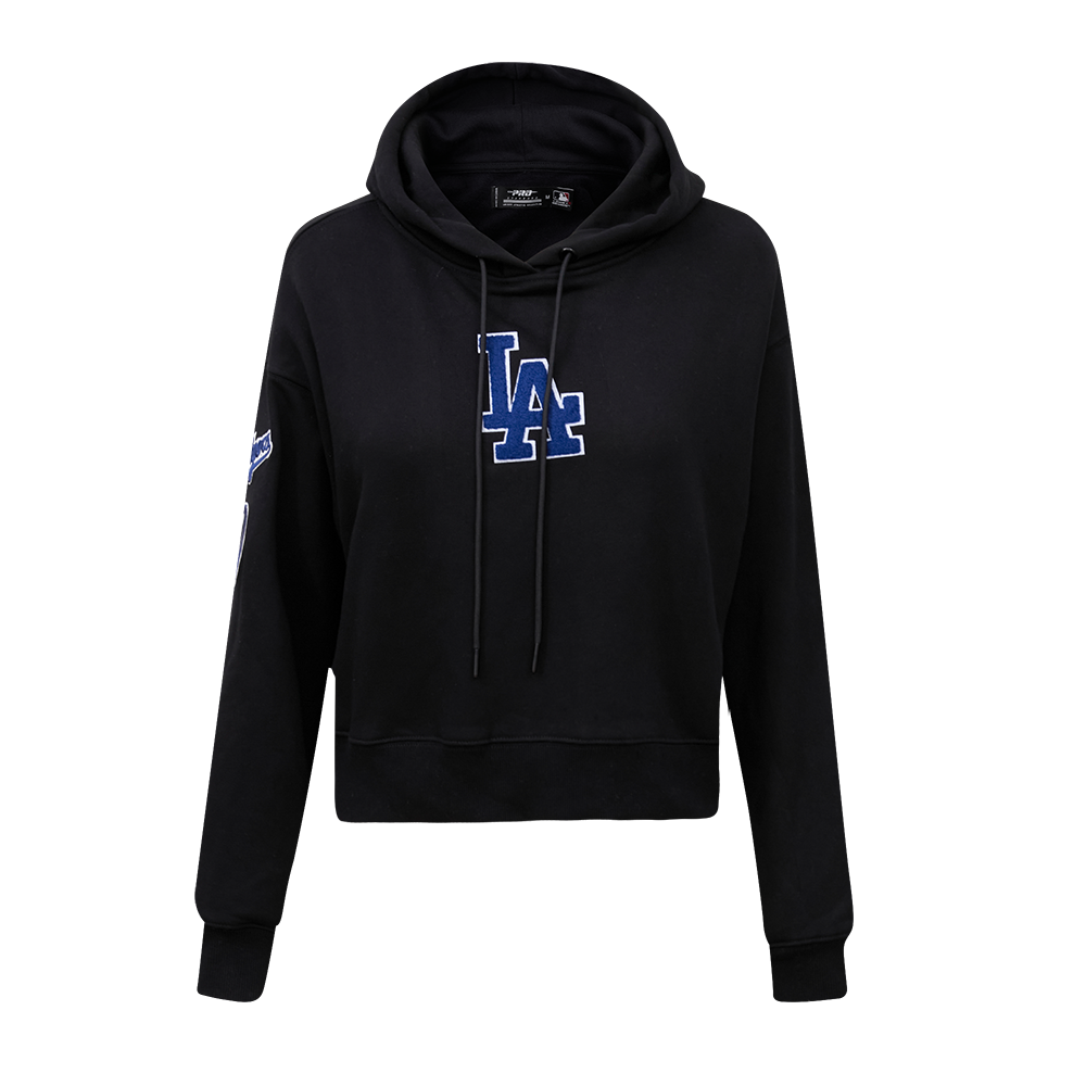 MLB LOS ANGELES DODGERS CLASSIC WOMEN'S CROPPED PO HOODIE (BLACK)