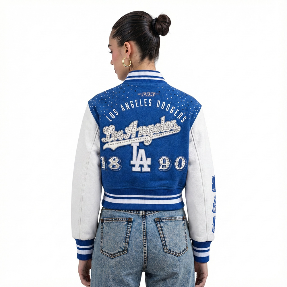 MLB LOS ANGELES DODGERS LEGACY WOMEN'S CROPPED RIB WOOL VARSITY JACKET (DODGER BLUE/WHITE)