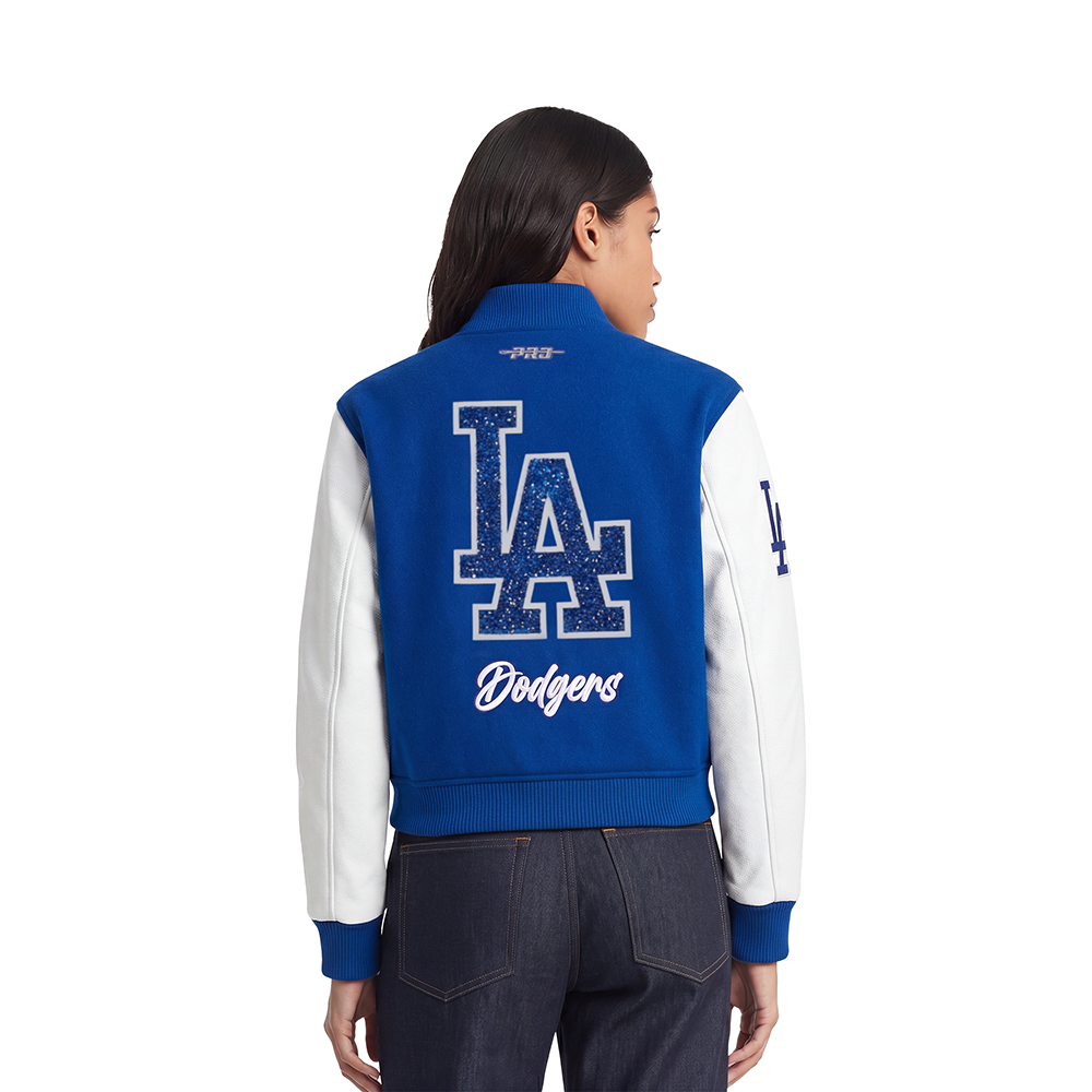 MLB LOS ANGELES DODGERS TEAM CRYSTALLINE WOMEN'S VARSITY JACKET (DODGER BLUE/WHITE)