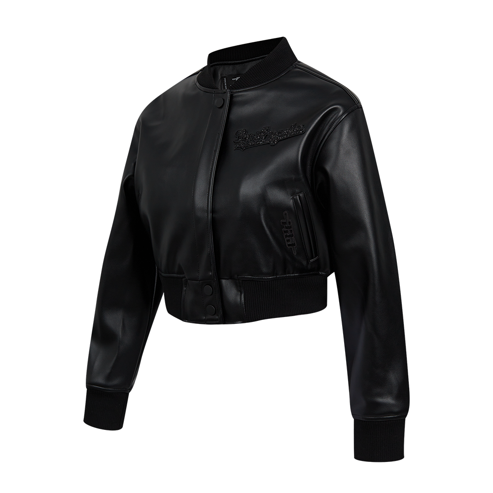 MLB LOS ANGELES DODGERS WASHED CRYSTALLINE WOMEN'S CROPPED LEATHER VAR (JET BLACK)