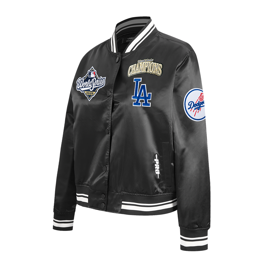 MLB LOS ANGELES DODGERS MLB WORLD SERIES 2025 WOMEN'S RIB SATIN JACKET (BLACK)