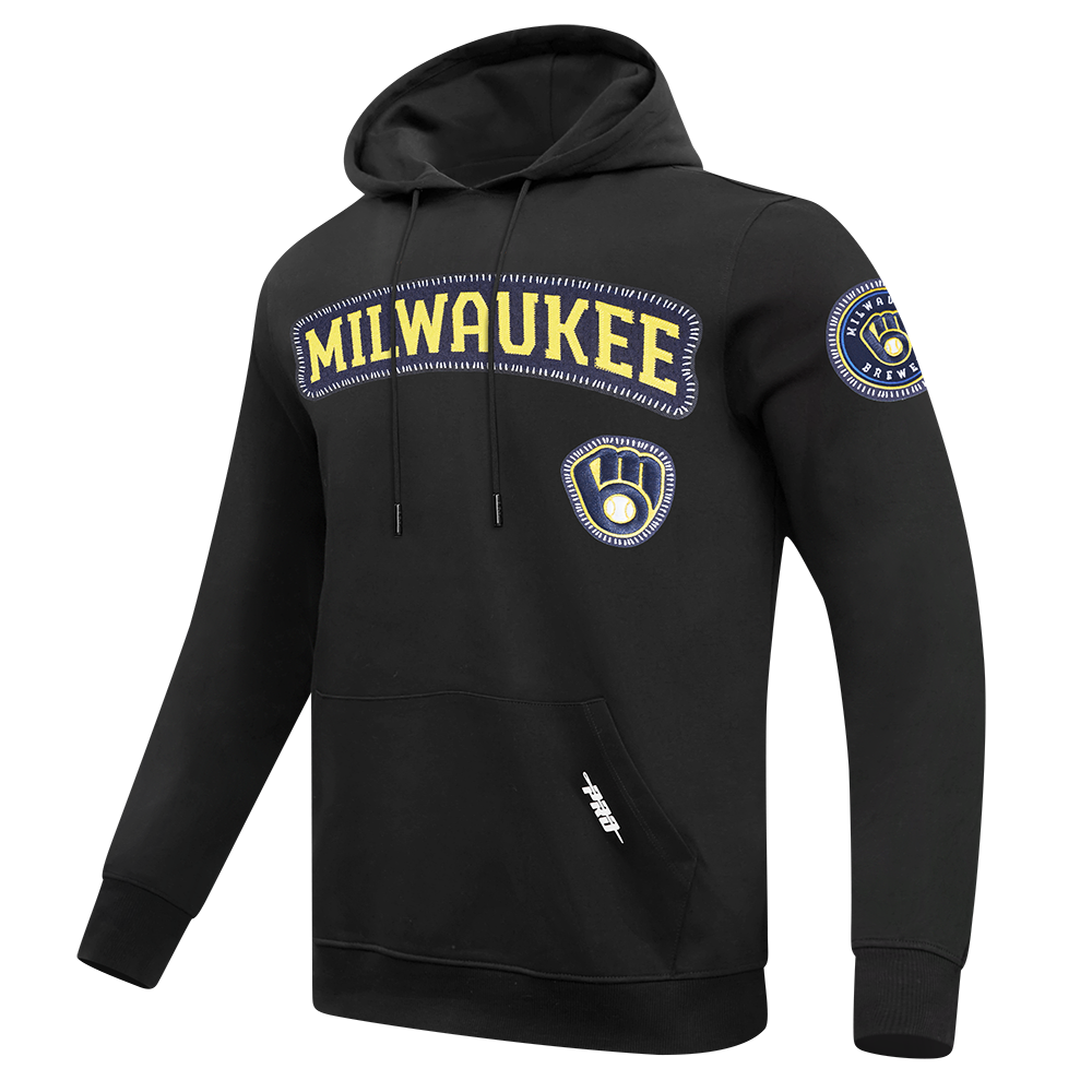MLB MILWAUKEE BREWERS DIY PICK STITCH MEN'S DK PO HOODIE (BLACK)