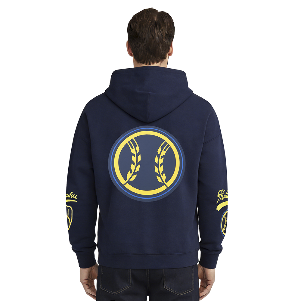 MLB MILWAUKEE BREWERS LIVING LARGE MEN'S DROP SHOULDER FLC PO HOODIE (MIDNIGHT NAVY)