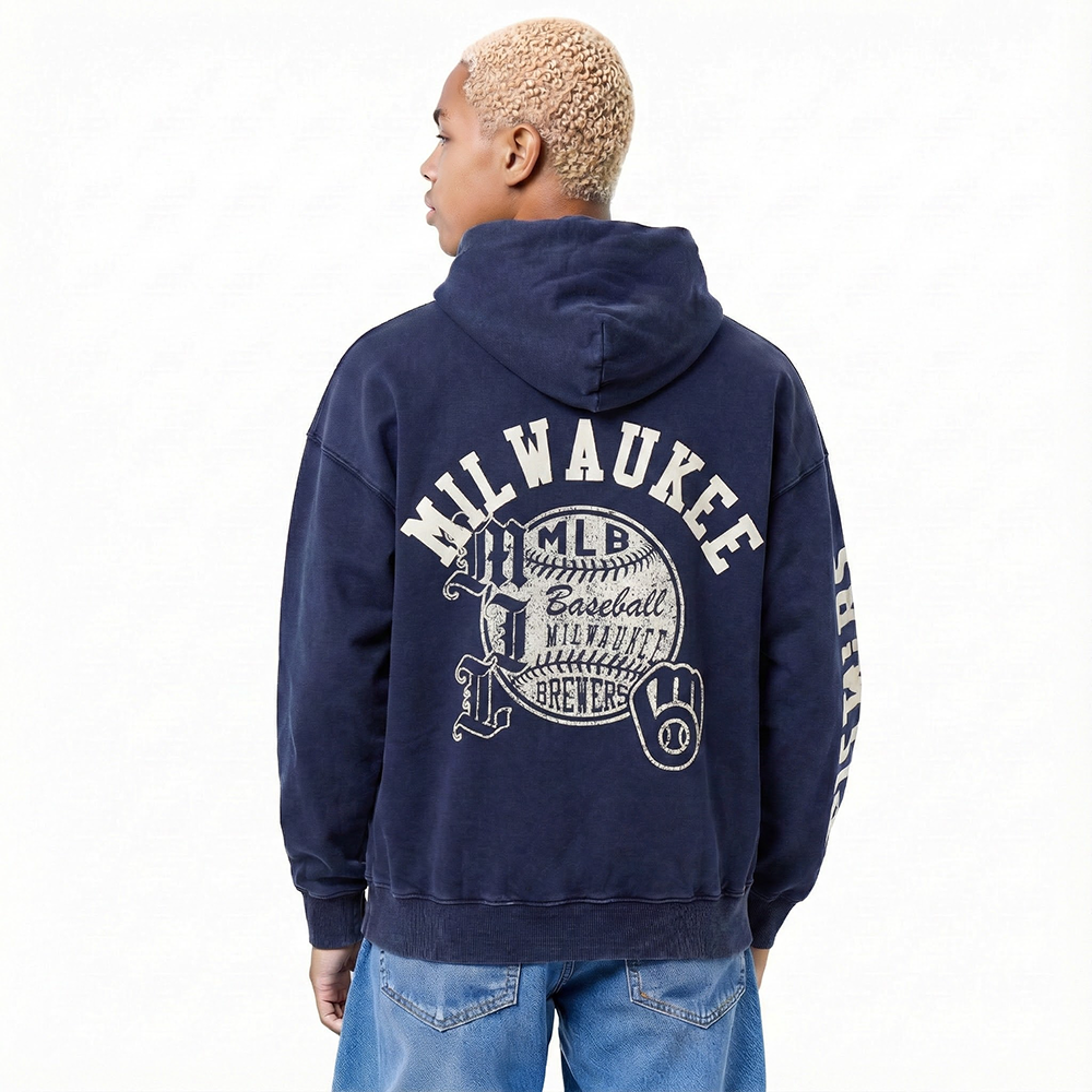 MILWAUKEE BREWERS STREET TEAM MEN'S ENZYME WASH DS FT PO HOODIE (WASHED MIDNIGHT NAVY)