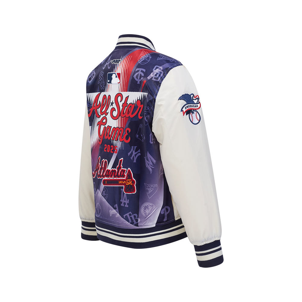 MLB ALL STAR 2025 BIG BOY'S SUBLIMATED SATIN JACKET (EGGSHELL/ MIDNIGHT NAVY)