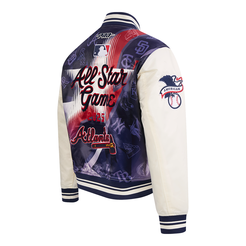 MLB ALL STAR 2025 WOMEN'S SUBLIMATED SATIN JACKET (EGGSHELL/ MIDNIGHT NAVY)