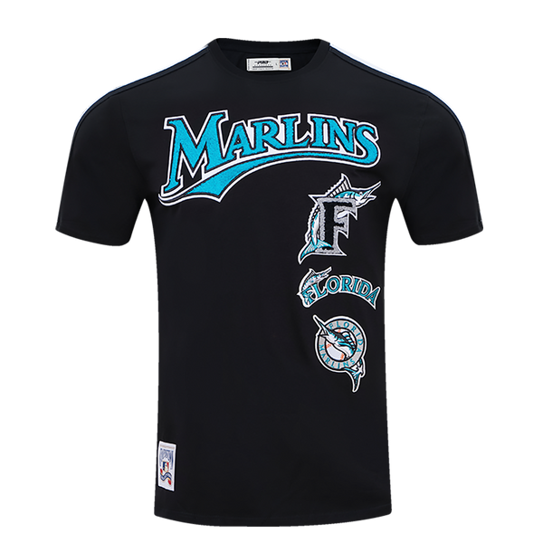 Pro Standard Mens MLB Florida Marlins Retro Classic Sj Striped Crew Neck T- Shirt LMM135532-BLK Black