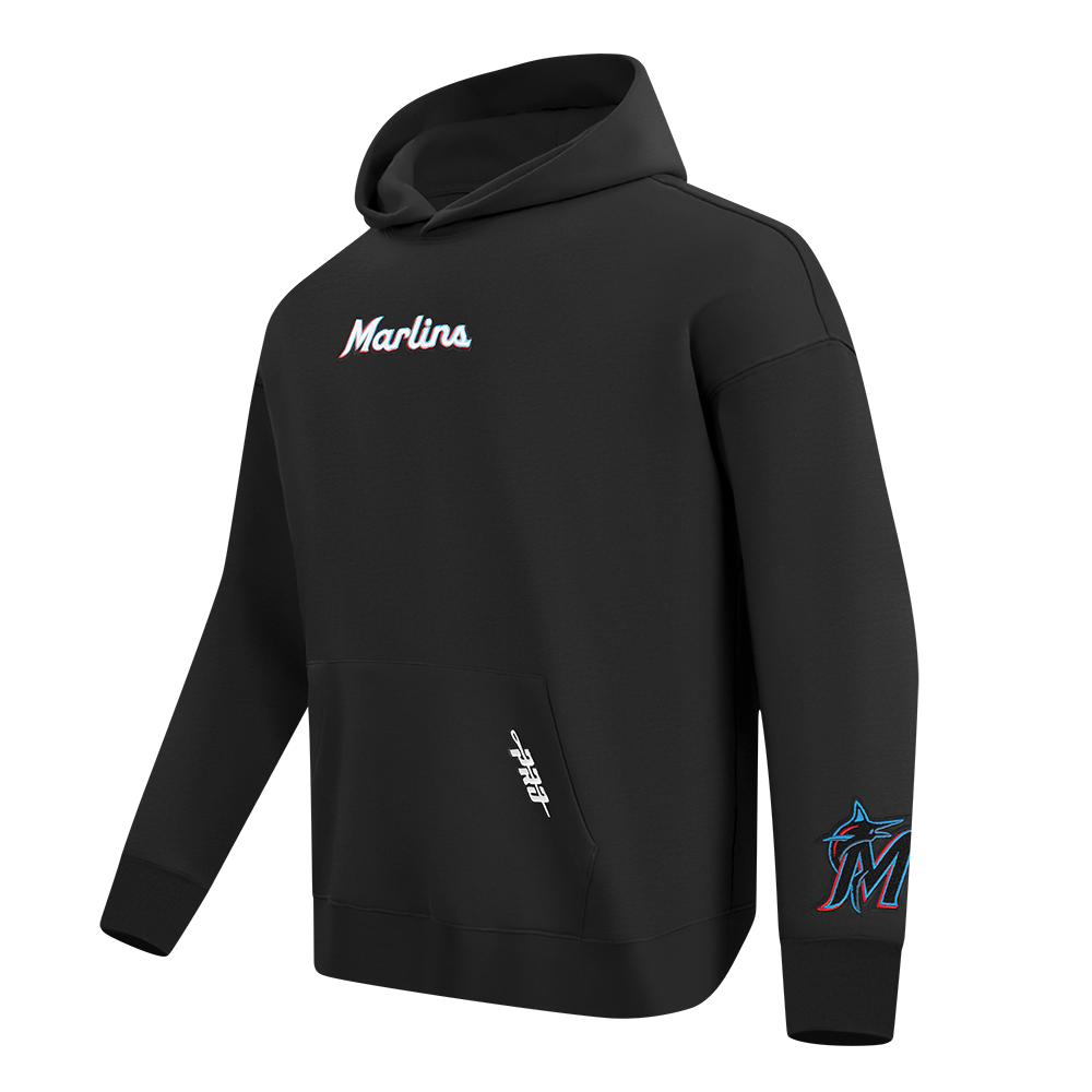 MLB MIAMI MARLINS WINGSPAN MEN'S DROP SHOULDER FLEECE PULLOVER HOODIE (BLACK)