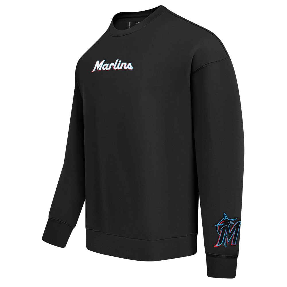 MLB MIAMI MARLINS WINGSPAN MEN'S DROP SHOULDER FLEECE CREWNECK (BLACK)
