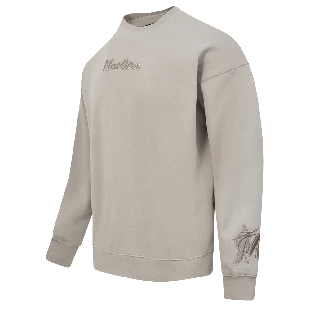 MLB MIAMI MARLINS WINGSPAN MEN'S DROP SHOULDER FLEECE CREWNECK (TAUPE)