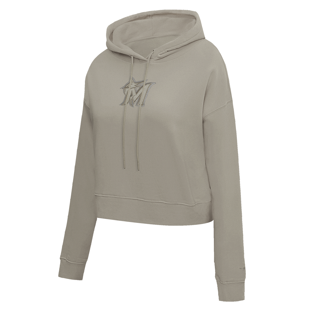 MLB MIAMI MARLINS NEUTRAL WOMEN'S CROPPED PO HOODIE (TAUPE)