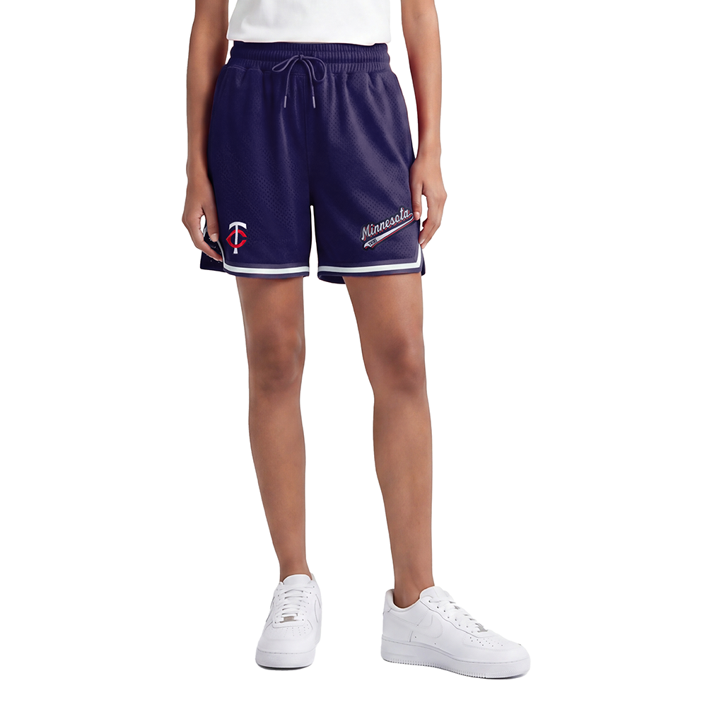 MLB MINNESOTA TWINS SCRIPT TAIL WOMEN'S MESH TAPE SHORT (MIDNIGHT NAVY)
