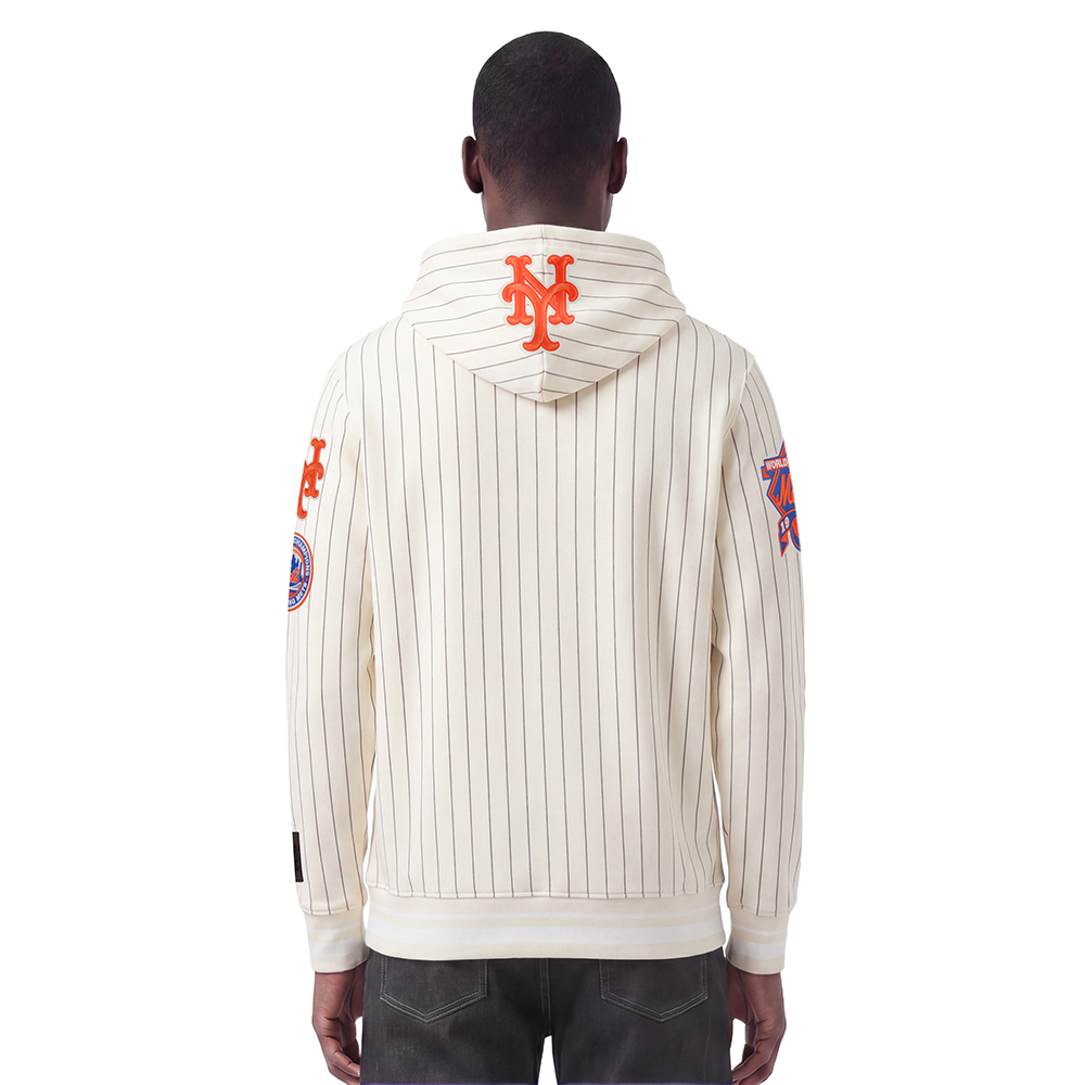 MLB NEW YORK METS PINSTRIPE RETRO CLASSIC RIB FLC PO HOODIE (EGGSHELL/ GREY)