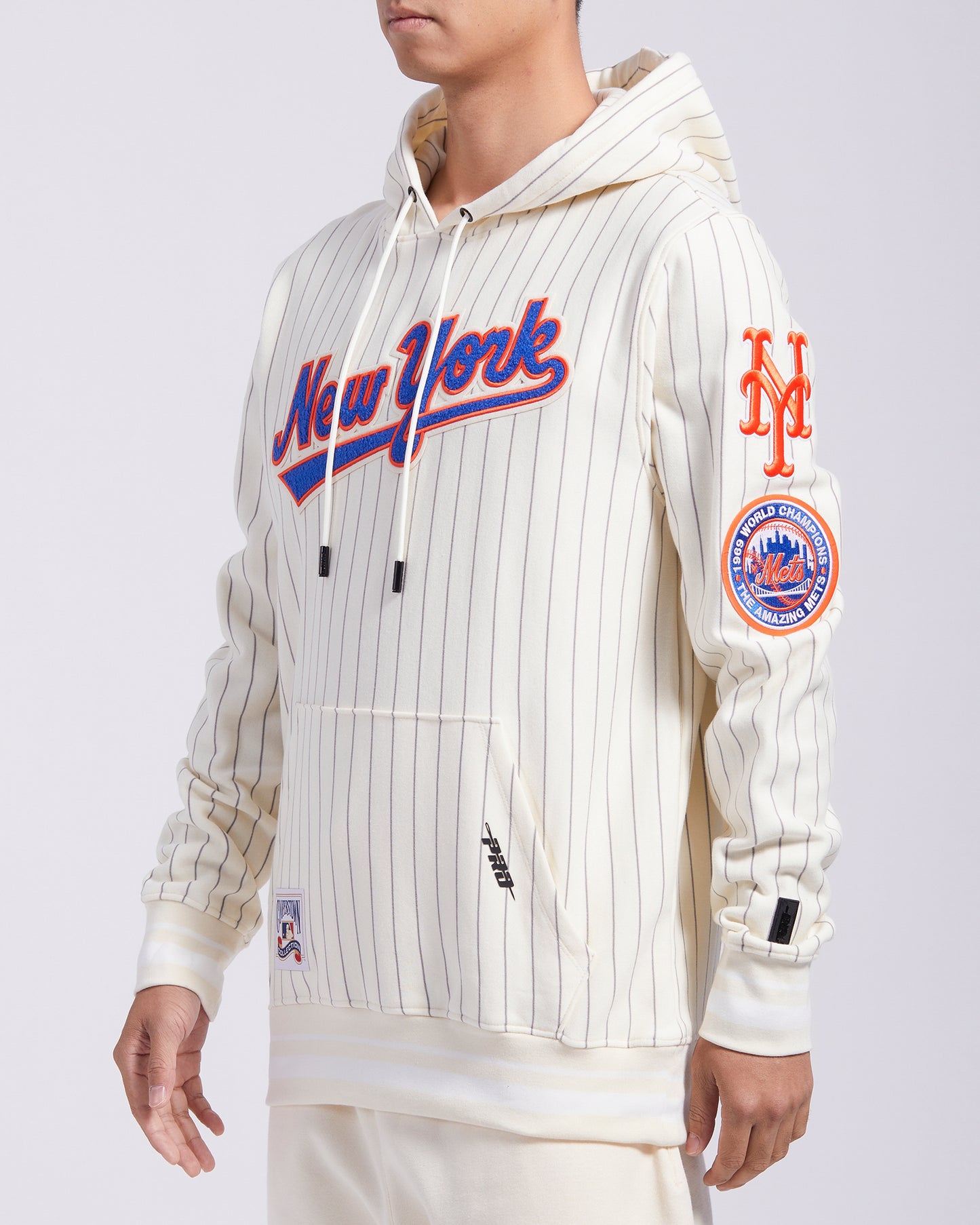 MLB NEW YORK METS PINSTRIPE RETRO CLASSIC RIB FLC PO HOODIE (EGGSHELL/ GREY)