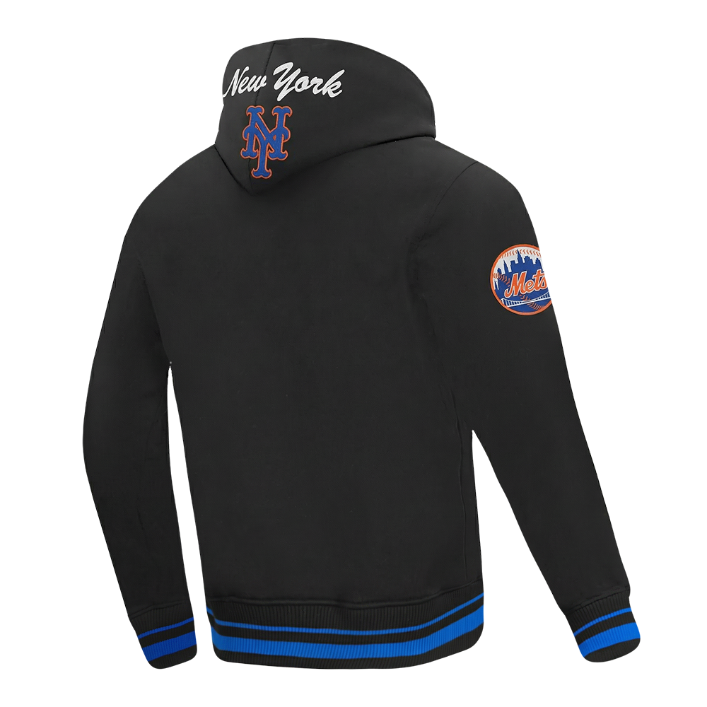 MLB NEW YORK METS TEAM BADGE MEN'S RIB FLC PO HOODIE (BLACK/ROYAL BLUE/BLACK)