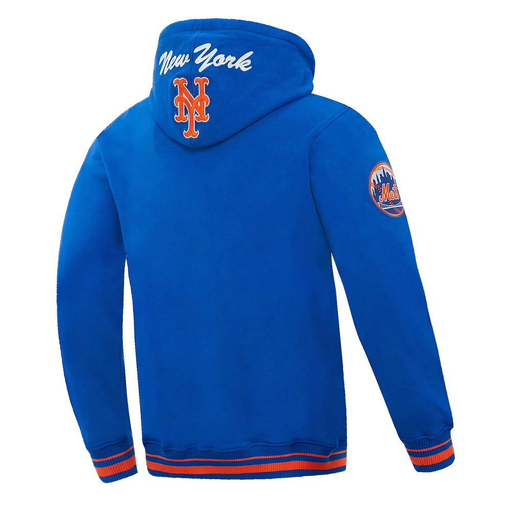 MLB NEW YORK METS TEAM BADGE MEN'S RIB FLC PO HOODIE (ROYAL/ORANGE/ROYAL)