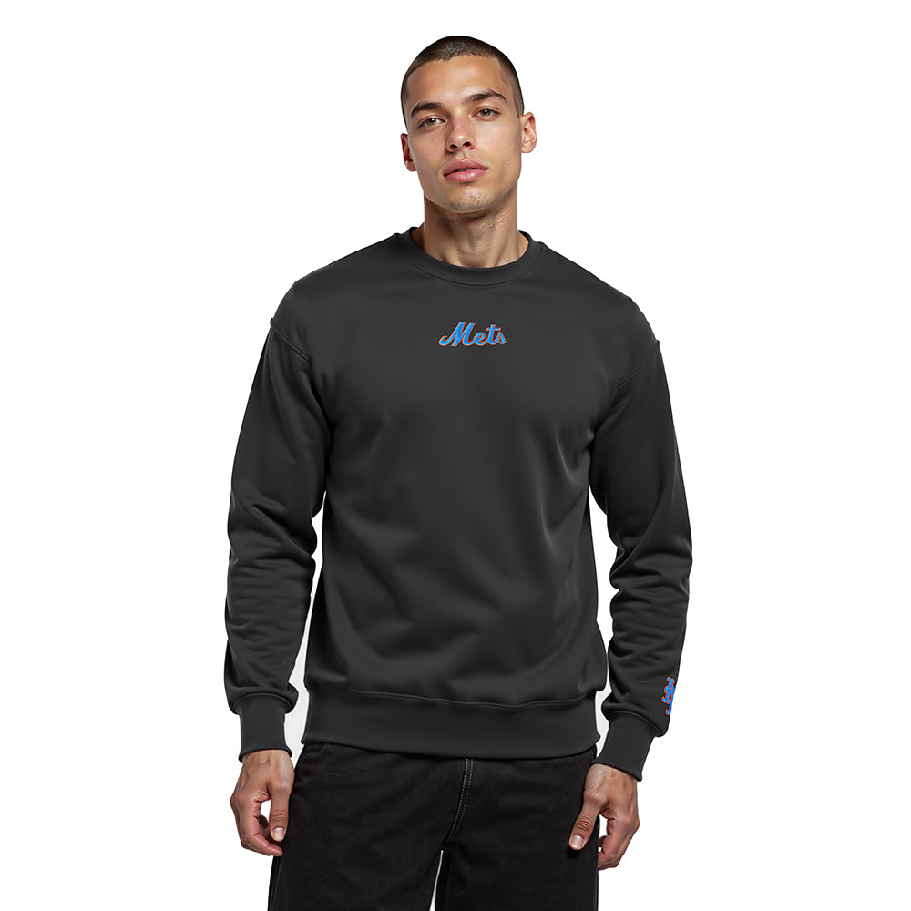 MLB NEW YORK METS WINGSPAN MEN'S DROP SHOULDER FLC CREWNECK (BLACK)